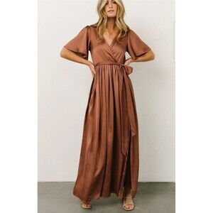 Baltic Born Sicily Satin Maxi Regency Romantic Bridesmaid Dress in Rust Orange